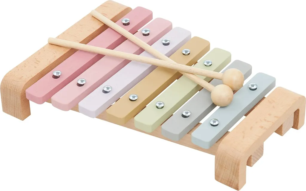 Xylophone arc-en-ciel bois avec cymbales - 8 notes musicales multicolores