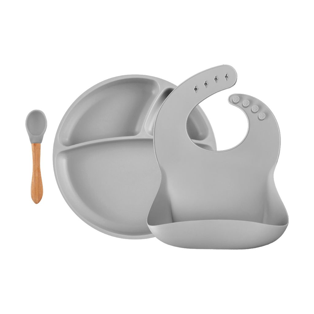 Minikoioi Kinder Geschirr-Set 2 (BLW Set II) -100% lebensmittelechtem Silikon - Geschirr Sets für Babys und Kleinkinder, Powder Grey