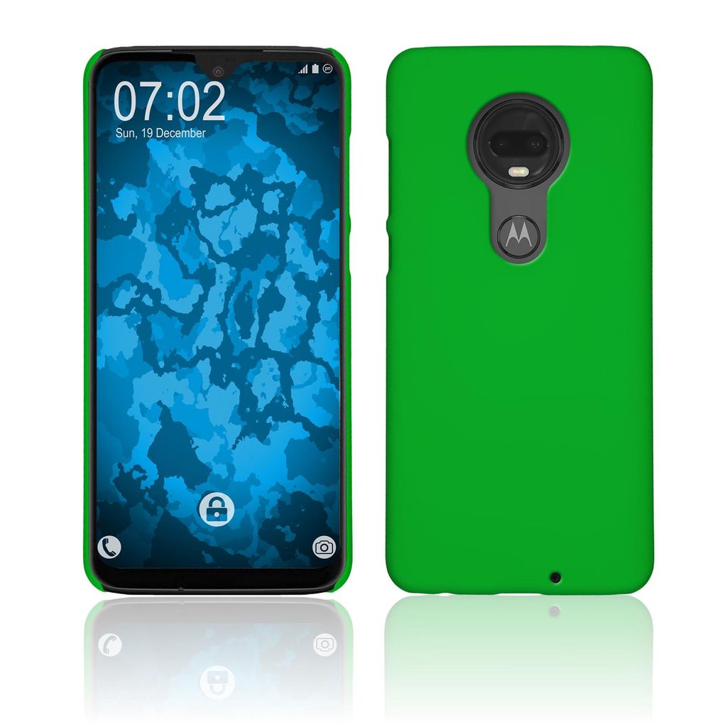 PhoneNatic Case kompatibel mit Motorola Moto G7 Plus - Hülle grün gummiert Hard-case + 2 Schutzfolien