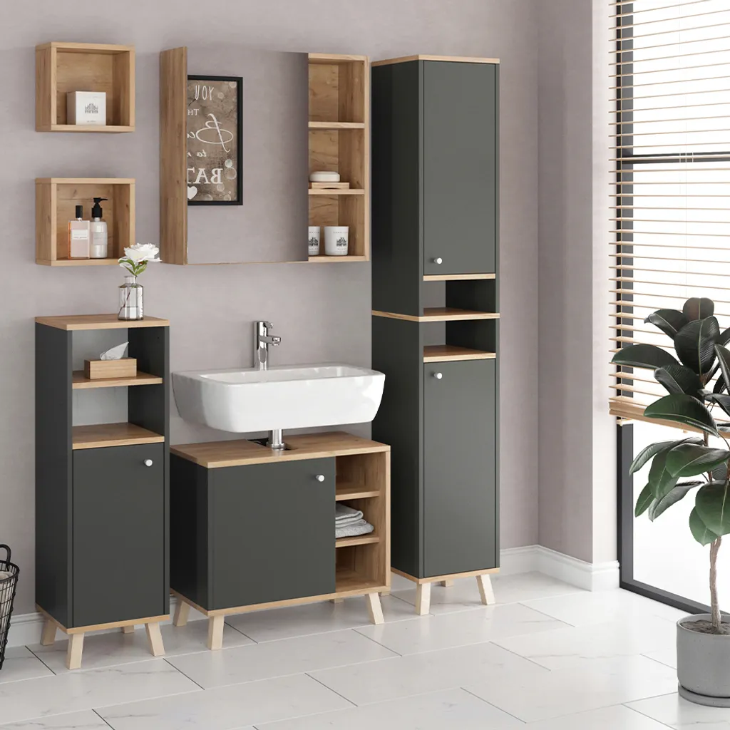 Optimiser petite salle de bain encombrée grâce au pack 5 meubles compacts