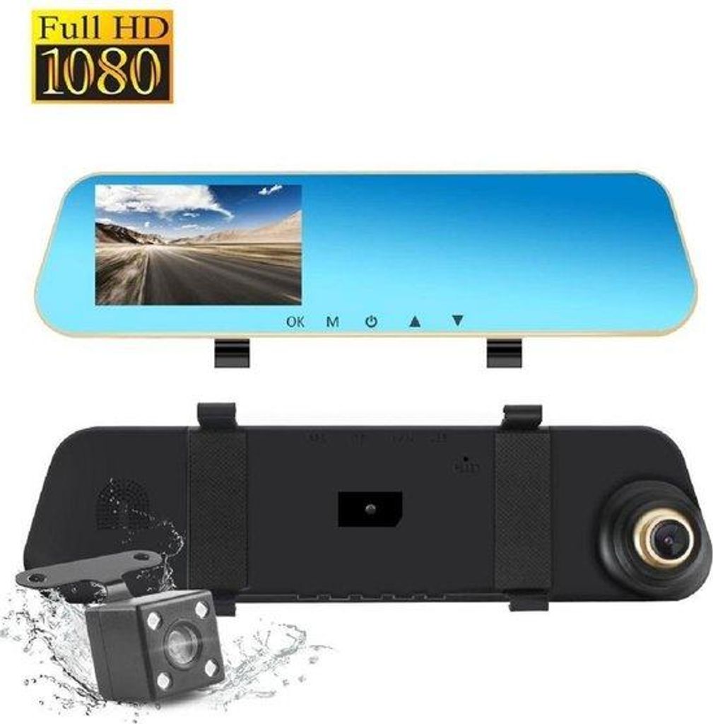 Full HD Auto Dashcam Spiegel, Auto Blackbox DVR, Front-und Produktbild 