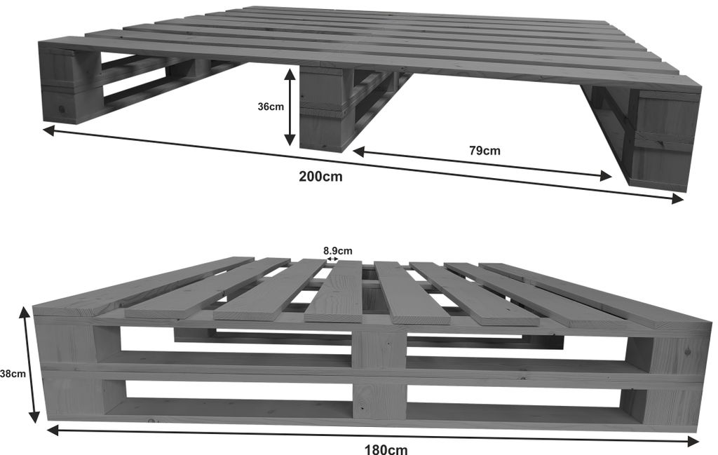Lermowood Palettenbett M2 140 X 200 Cm Mit Kopfteil Grau