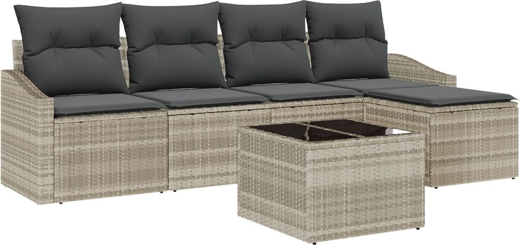 Möbel 6-teiliges Garten-Esszimmer-Set mit Kissen Grau Poly-Rattan - Gartensofas 3355361
