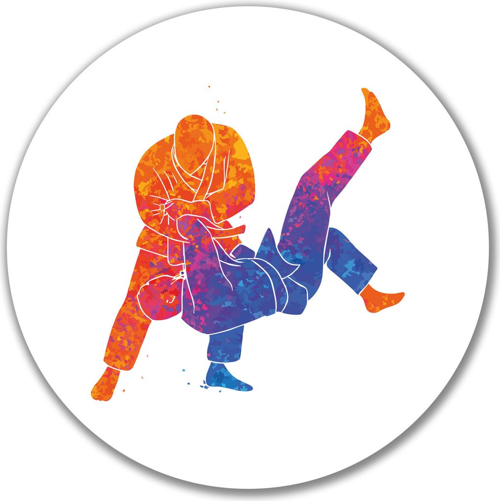 Huuraa Aufkleber Judo bunte Silhouette 10cm rund Sticker Geschenkidee