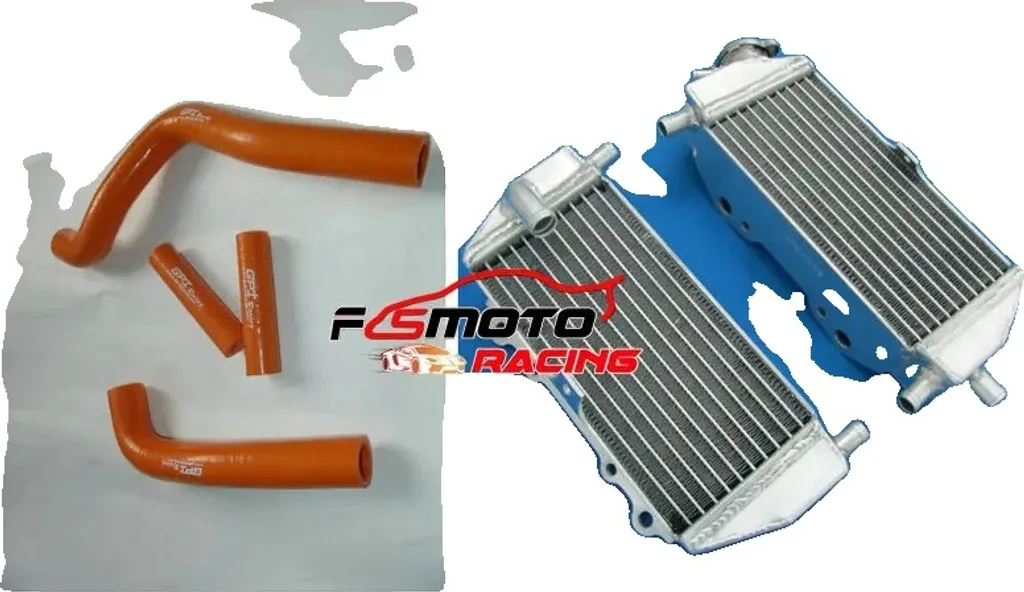 Radiateur Kawasaki KX125 durable en aluminium avec tubes silicone orange