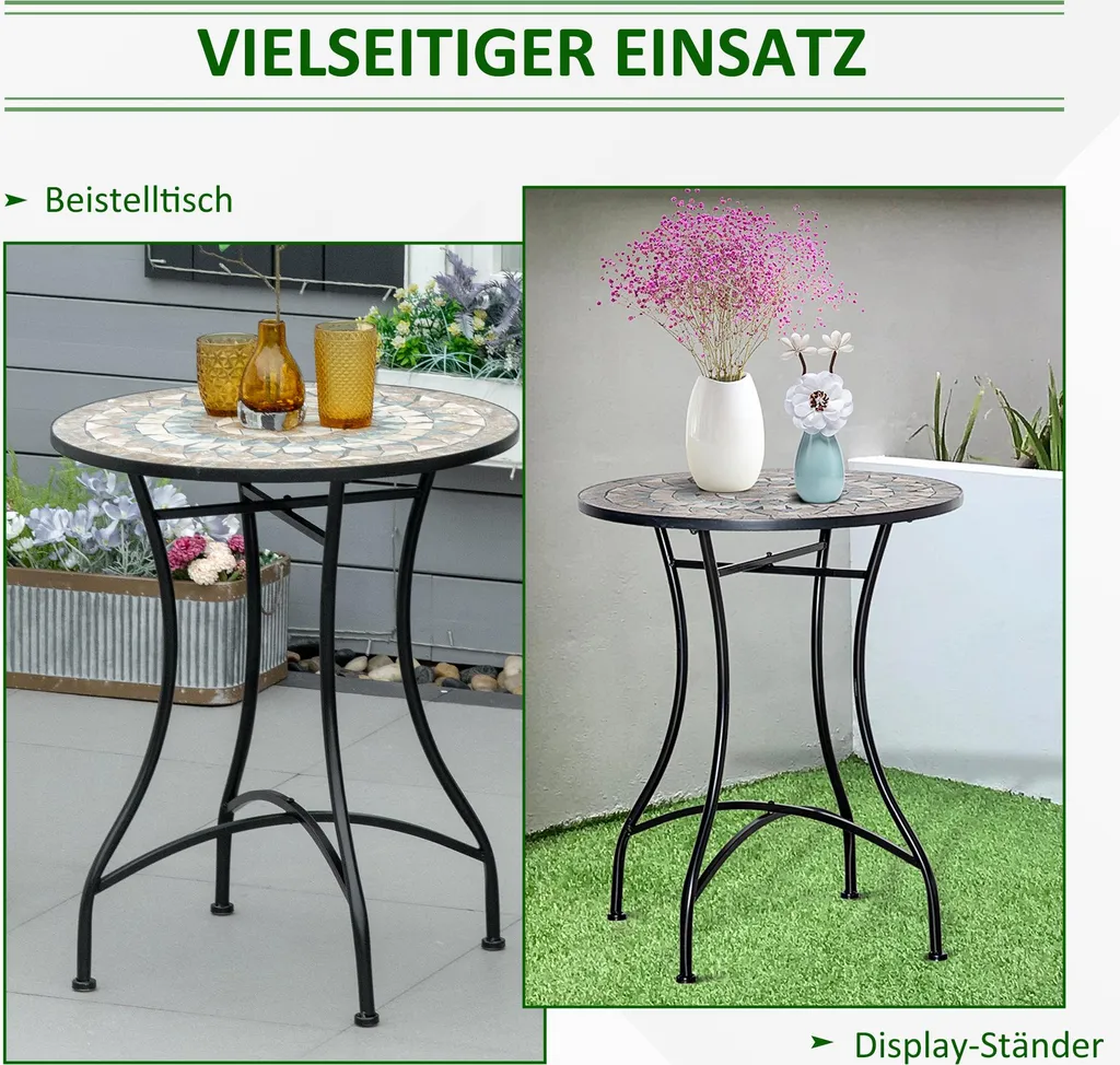 Table de jardin ronde Ø60cm mosaïque idéale petit balcon et terrasse - 5