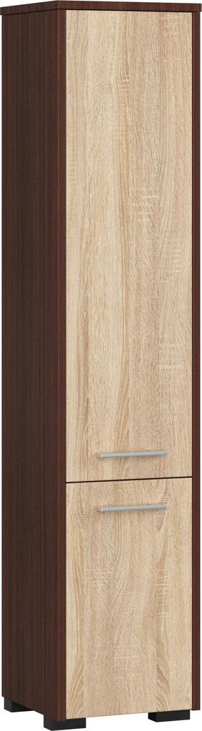 Badezimmer-Hochschrank – Bad Hochschrank – Badmöbel Hochschrank – FIN – 30 cm – Dunkelbraun / Sonoma Eiche – Vertikaler Stauraum mit R...