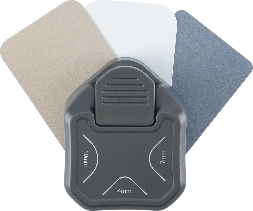 Vaessen Creative 3-in-1 Eckenstanzer von 4/7 / 10 mm - Eckenabrunder Dunkel Grau (Graphite) und Stanzer für Fotoecken, Papier Basteln, Karton und ...