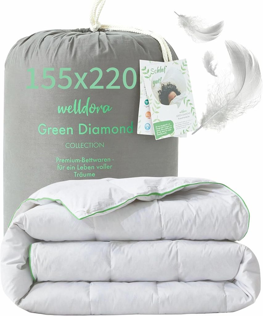 Welldora Komfort Bettdecke 155x220 Sommer - 100% Extraweiche Federn & Daunen - Allergiker Decke - Dünne leichte Sommerdecke Daunendecke