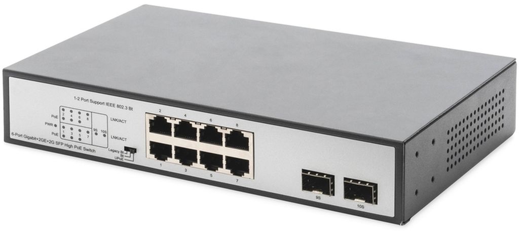 DIGITUS 19" Gigabit PoE Switch 8-Port Unmanaged 2 Uplinks