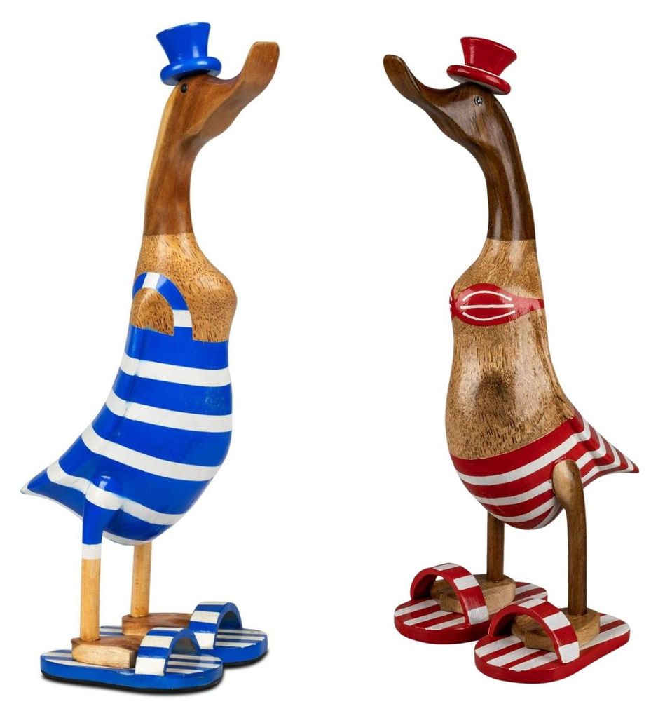 2er Set maritime Dekofiguren Enten in Bademode H. 48cm aus Holz Formano
