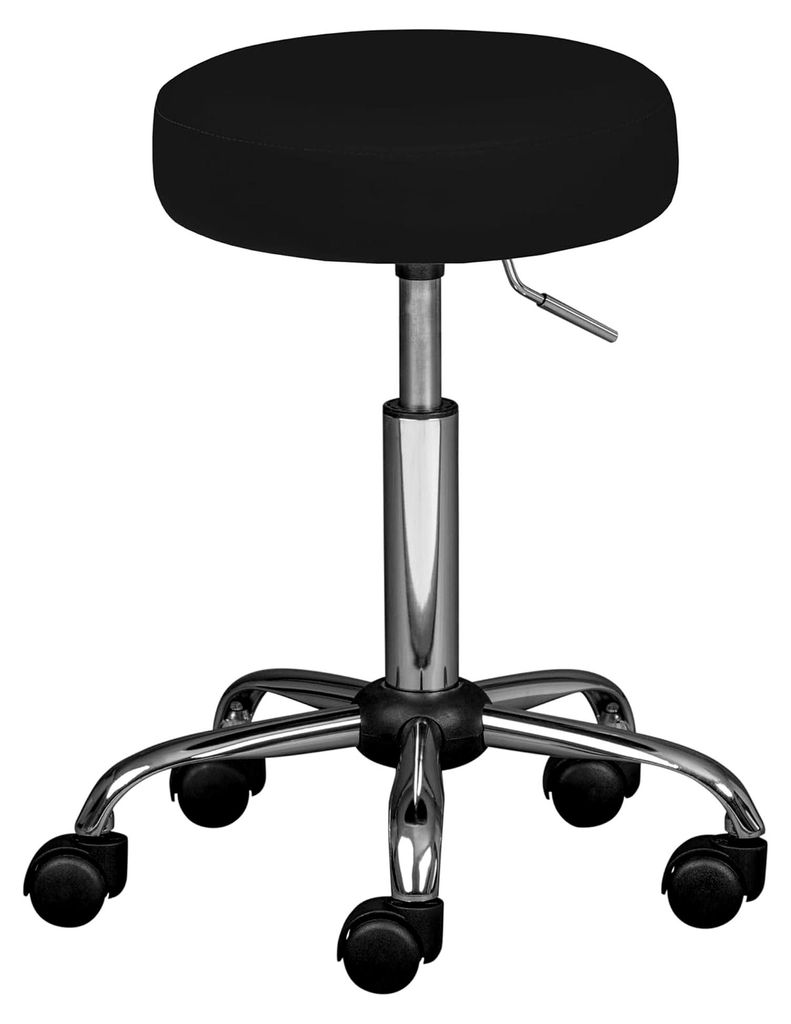 Drehhocker mit Rollen – Höhenverstellbar von 50 bis 66 cm – Rollhocker – Arbeitshocker – Sitzhocker – Aus Metall und Kunstleder – Schwarz