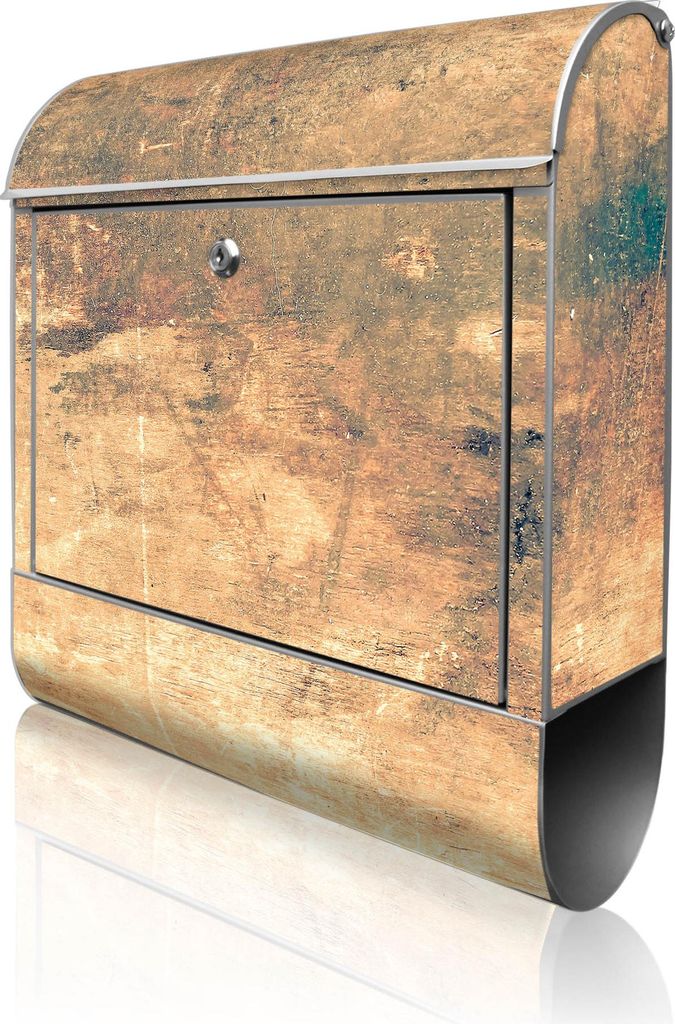 banjado Design Briefkasten Stahl silber mit Zeitungsfach pulverbeschichtet "Verwittertes Holz 2" 38x46x12,5cm & 2 Schlüssel - Postkasten A4 Einwu...