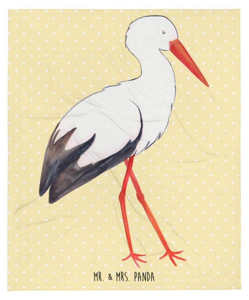 Mr. & Mrs. Panda Bettdecke Storch - Gelb Pastell - Geschenk, Mütter, Lustige Sprüche, Mutter, Flauschige Decke, Warme, Schlafdecke, Störche, Bab...