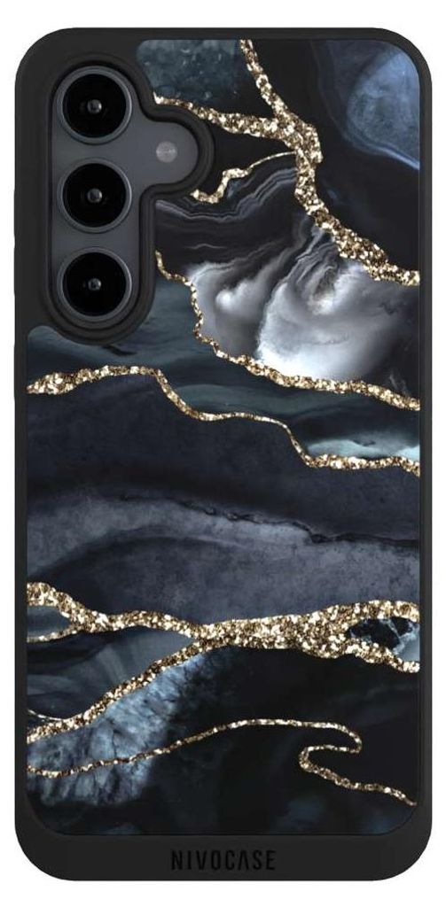 NIVOCASE Handyhülle für Samsung Galaxy S24 FE 5G Hülle NIVOpure Case Schwarz Glitzer Look Marmor Trends