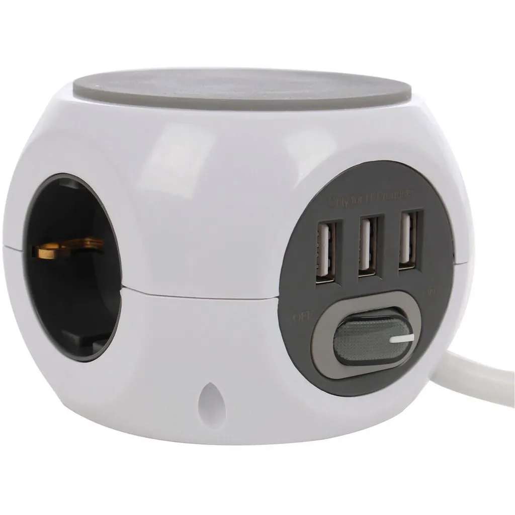 Cube de prises 3xSchuko et 3xUSB 1,4m blanc 30023 pour bureau