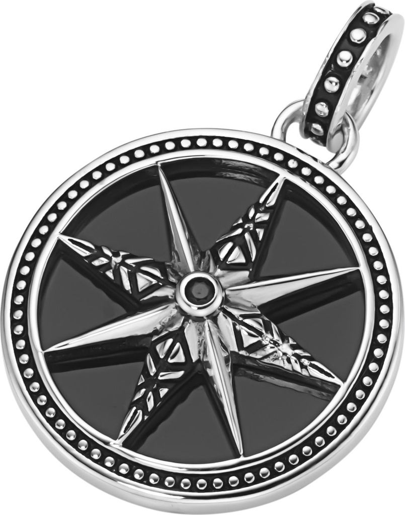 Anhänger Giorgio Martello Milano Kompass mit Achat und Spinell in schwarz, Silber 925 Silber 2,5 cm