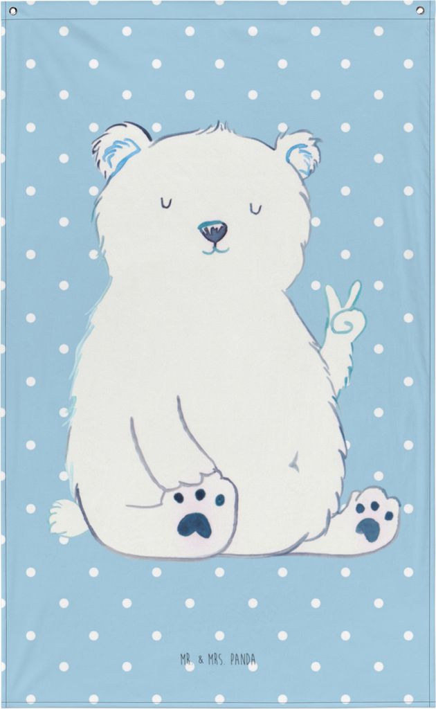 Mr. & Mrs. Panda Wandteppich Eisbär Faul - Blau Pastell - Geschenk, Hängedeko, Tapisserie, Bürojob, Teddy, Entspannen, Tapestry, Homeoffice, Gob...