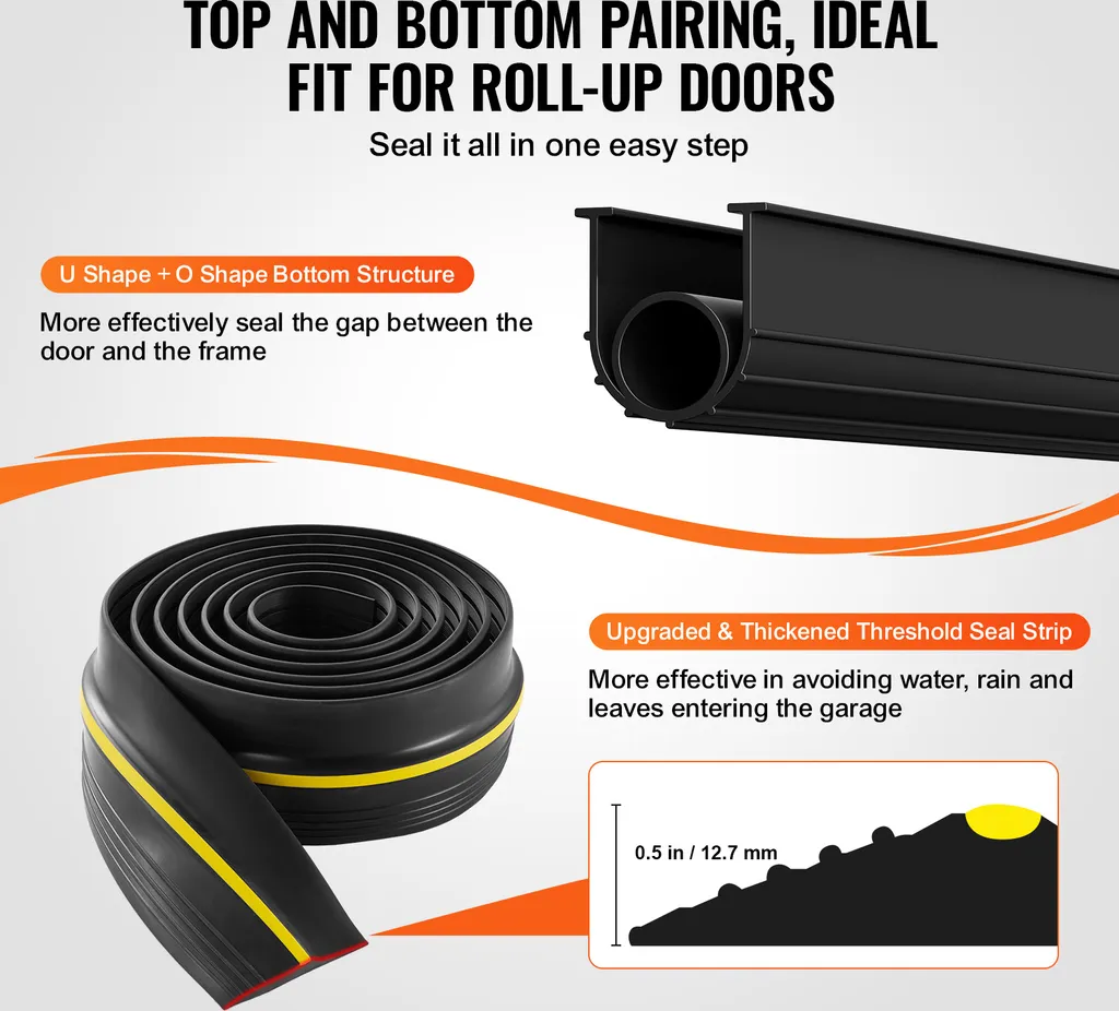 Joint de Garage en U avec Joint Torique Étanche en PVC Souple de 3m - 3