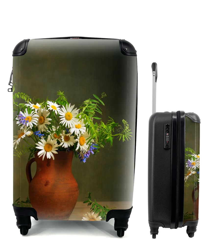 MuchoWow Koffer Handgepäck Trolley Rollkoffer Kleine Reisekoffer mit 4 Rollen - Gänseblümchen - Antiquitäten - Stilleben - Cabin Size < 55x40...
