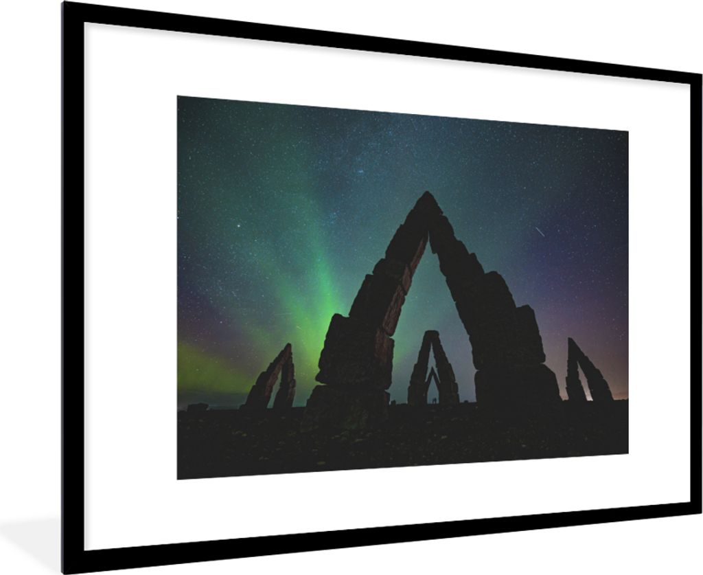 MuchoWow MuchoWow Gerahmtes Poster Nordlichter - Island - Natur 90x60 cm - Poster mit zchwarzem Bilderrahmen - Wanddekoration - Fotos