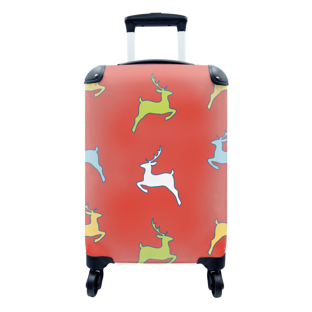 MuchoWow Koffer Handgepäck Trolley Rollkoffer Kleine Reisekoffer mit 4 Rollen - Muster - Rotwild - Rot - Cabin Size < 55x40x23 cm & 55x40x20 cm ...