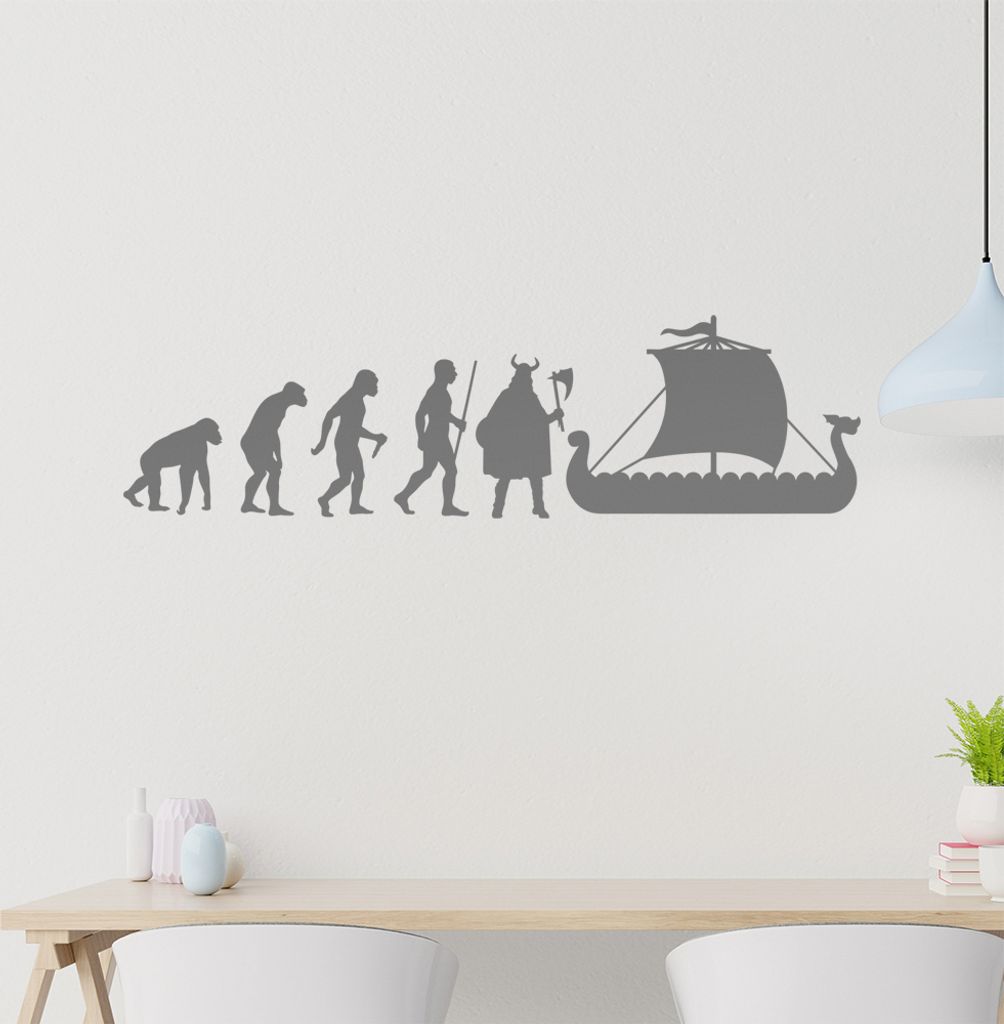 Wikinger Schiff Evolution Wandtattoo Wandaufkleber Wall Sticker - Dekoration, Küche, Wohnzimmer, Schlafzimmer, Badezimmer