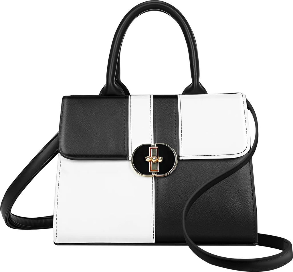 Gallantry, Damen-Umhängetasche elegant mit praktischem Innenfach + Reißverschluss, Weiß / Schwarz