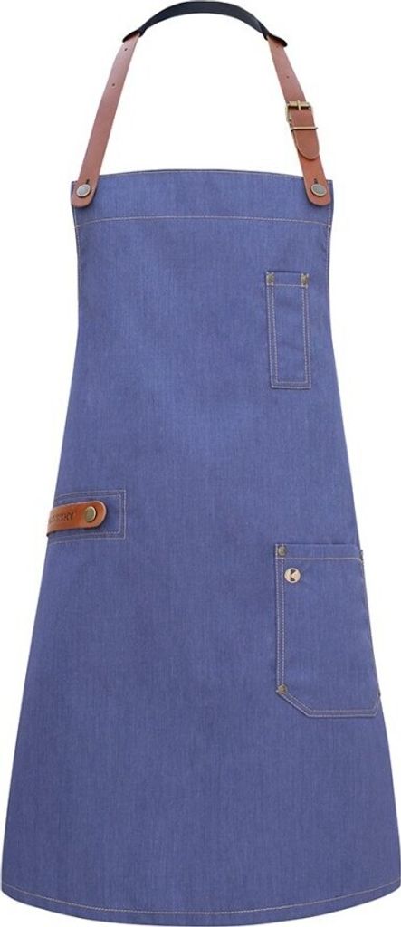 Karlowsky Latzschürze JEANS-STYLE mit Leder Tasche 71 x 80 cm unisex Polyester/Baumwollmix-Rindsleder vintage blue