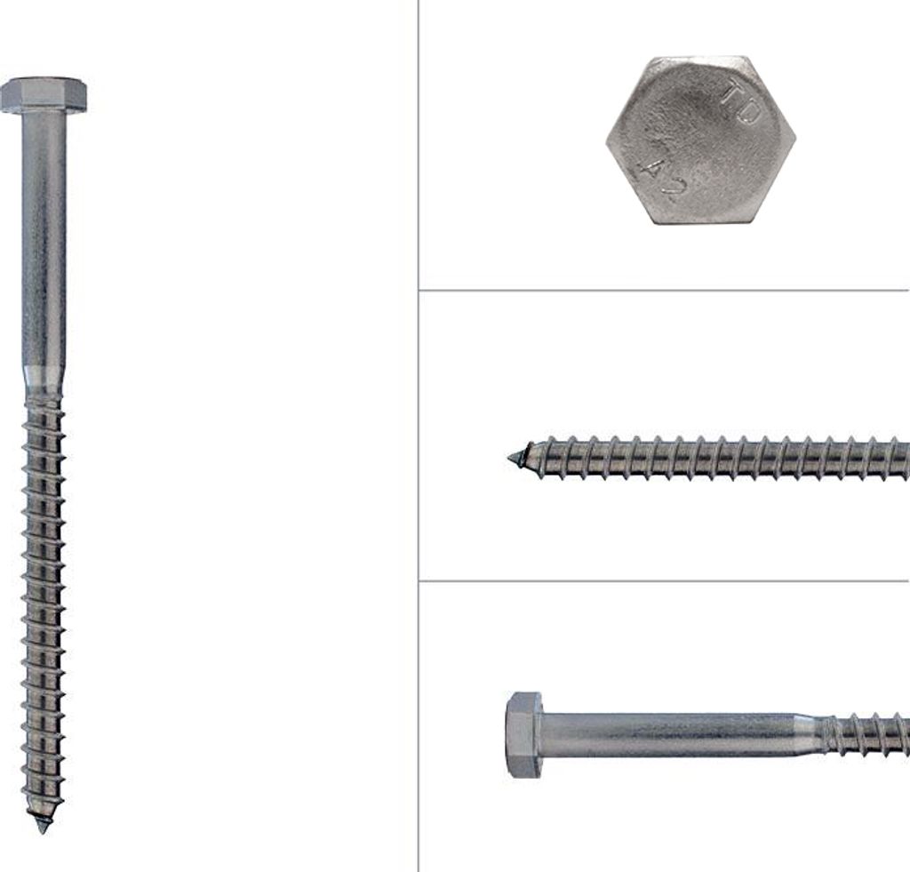 Sechskant Holzschrauben Edelstahl A2 M8 x 120 mm - Pro 100 Stück