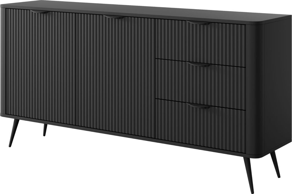 Kommode LEKNES KOM2 - Schwarz - Schubladen - Hohe Beine - Breite 163 cm, Höhe 81 cm, Tiefe 38 cm