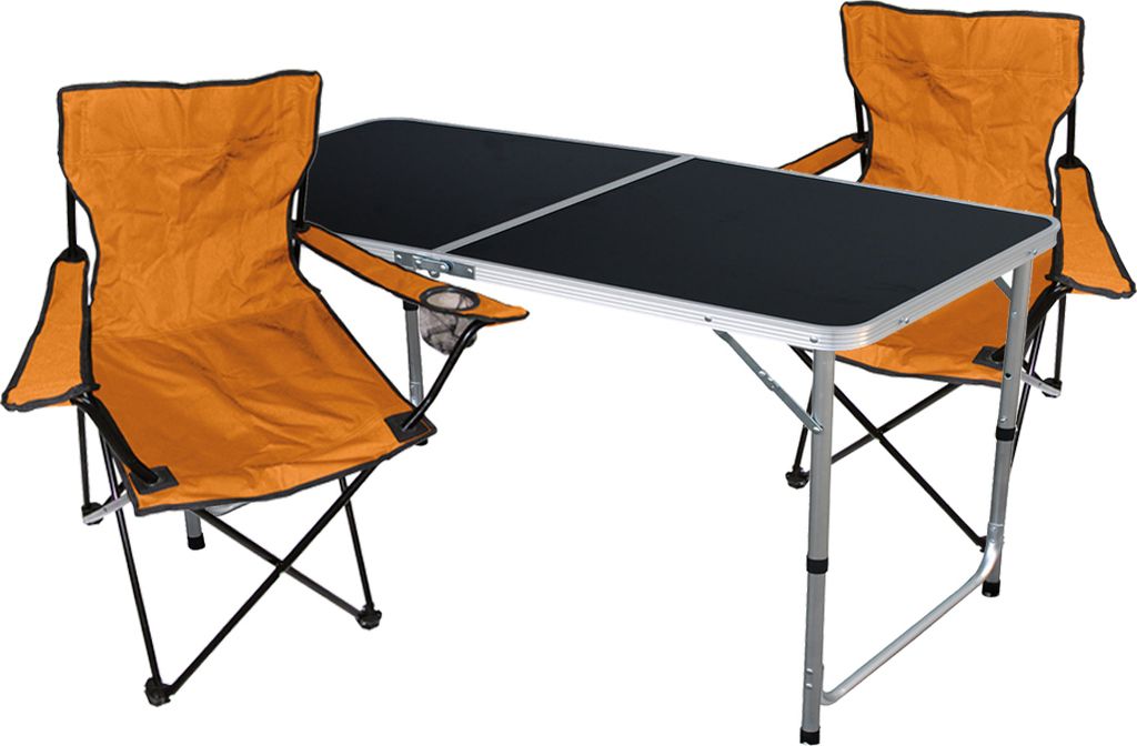 3-teiliges Campingmöbel Set OrangeTisch höhenverstellbar + Stühle