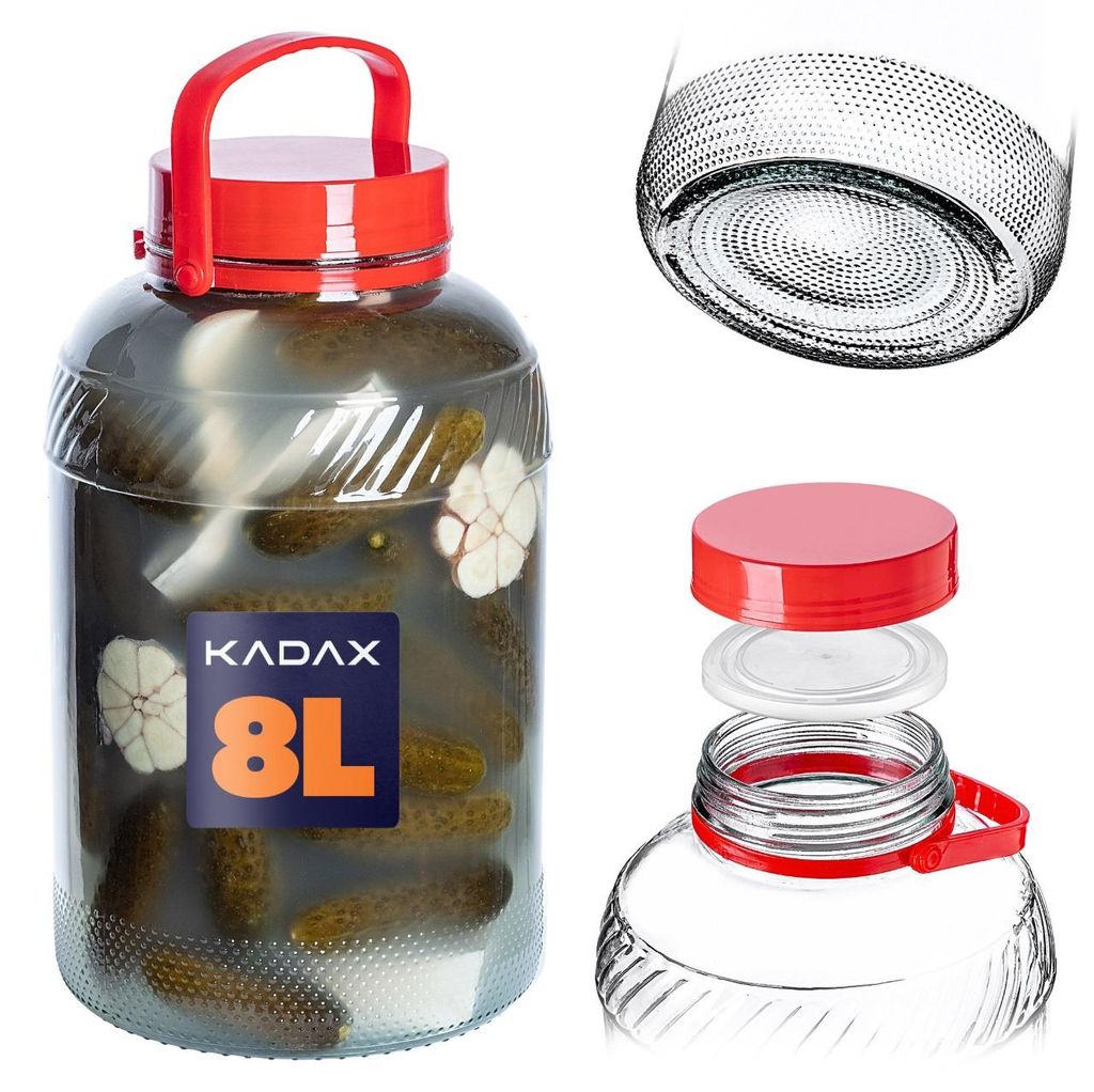 KADAX Jar Glasbehälter 8L mit Deckel und Griff zum Einlegen von Kohl für Gurken
