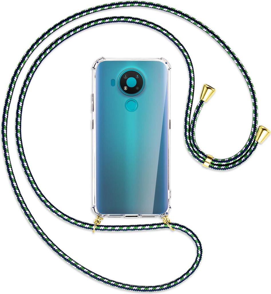Handykette Backcover-Schutzhülle mit Band (Metall goldfarben) für Nokia 3.4 - grün/blau/weiß