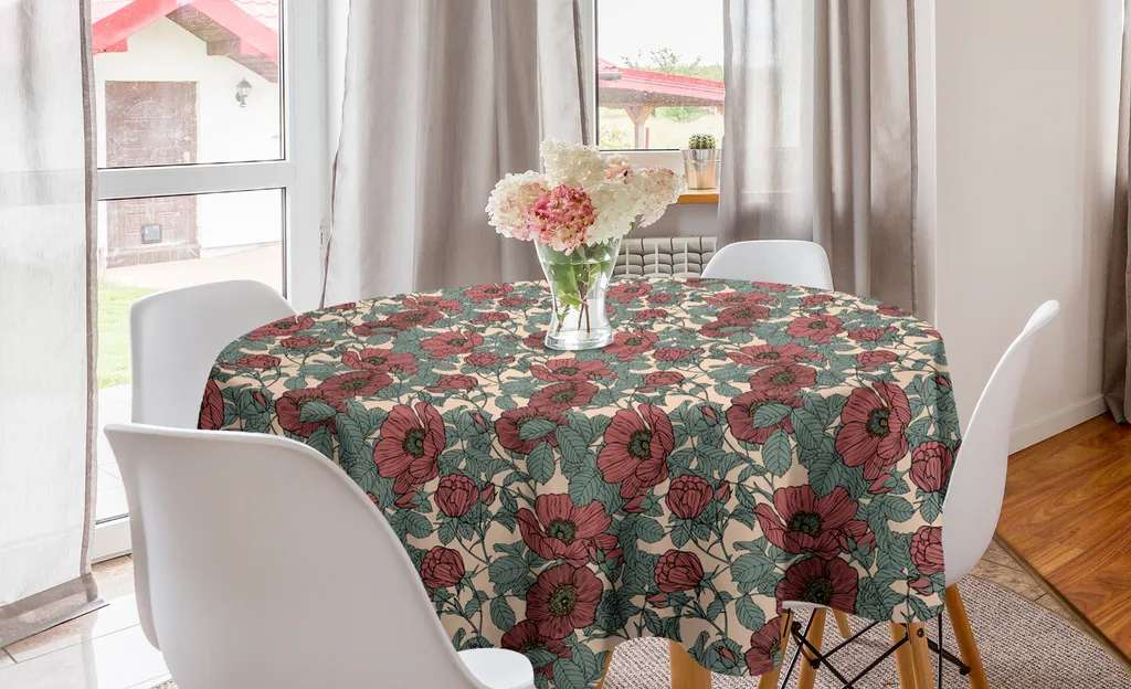 Tovaglia Circolare ABAKUHAUS 150cm Rose Selvatiche Design Multicolore