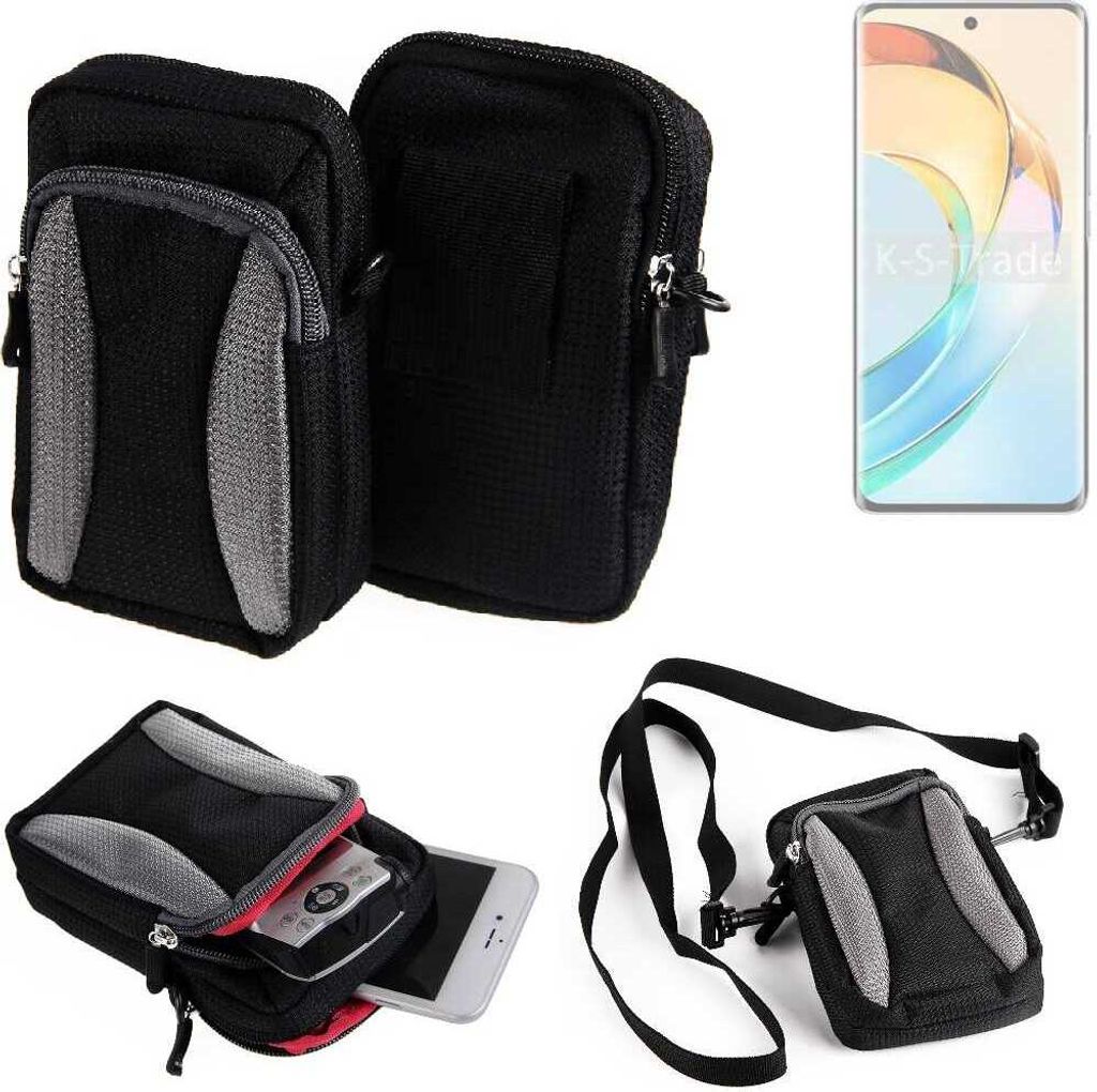 K-S-Trade Holster Schutz Hülle kompatibel mit Honor Magic6 Lite 5G Handy Hülle Gürteltasche Umhängetasche mit Zusatzfach schwarz