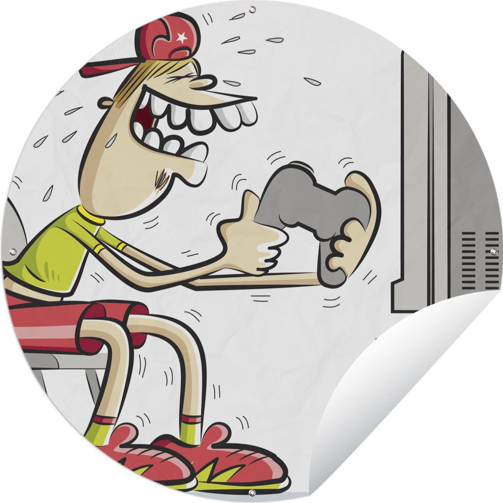 MuchoWow Gartenposter Outdoor-Poster Rund Gamer - Fernsehen - Konsole Ø 150 cm Gartendeko Rundes Poster draußen