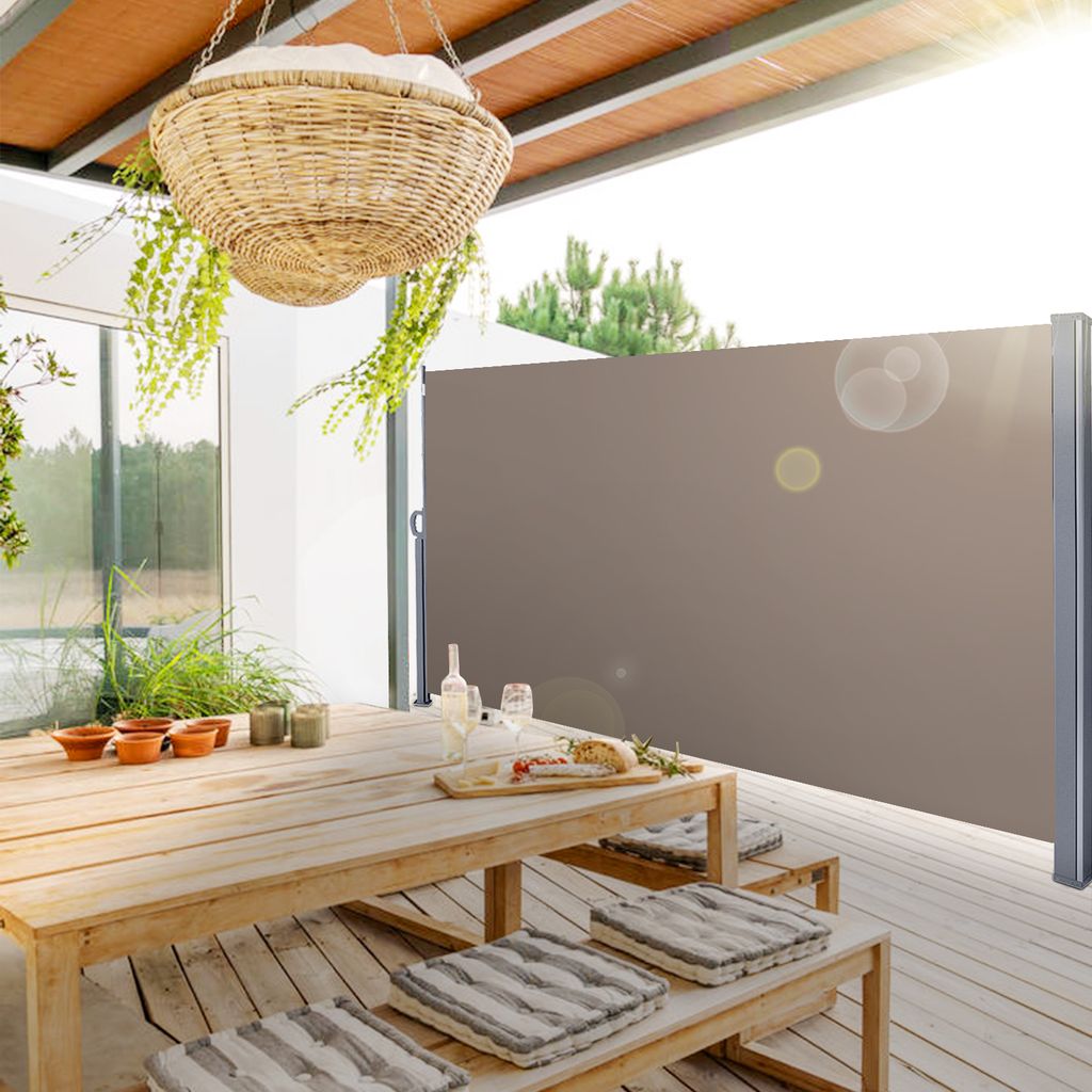 Jiubiaz Seitenmarkise Ausziehbare Alu Seitenmarkise Garten Markise Sonnenschutz Regenschutz 180x300 Braun