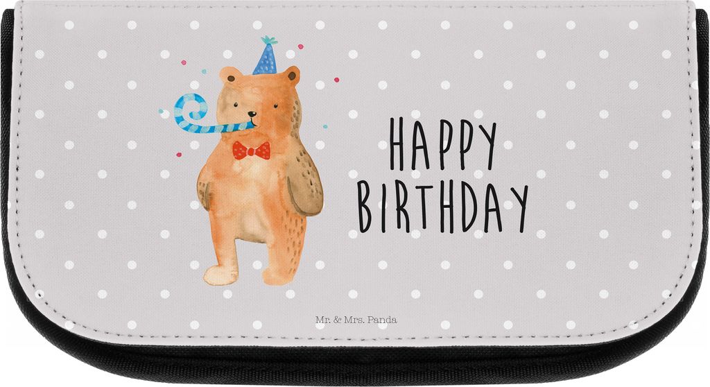 Mr. & Mrs. Panda Organizer Bär Geburtstag - Grau Pastell - Geschenk, Alles Gute, kosmetiktäschchen, Happy Birthday, Teddy, kosmetiktasche klein, ...