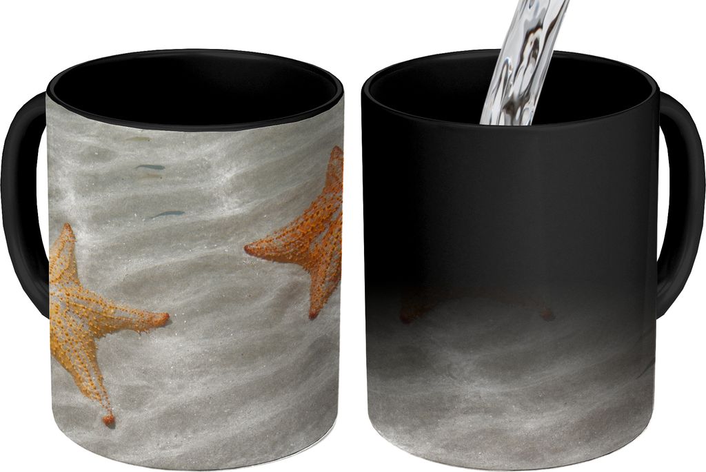 MuchoWow Zauber Tasse Zaubertasse Magic Seestern - Wasser - Strand 350 ml Farbwechsel Becher Geschenk Geschenkidee - Magic-Tasse - Fototasse - Ke...