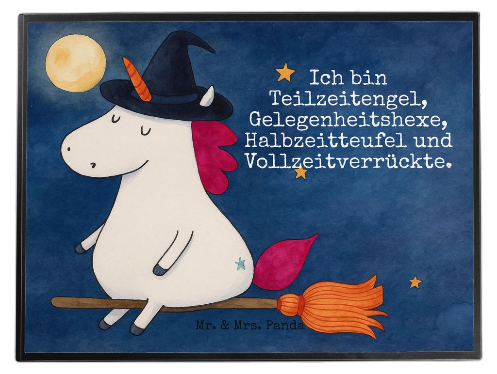 Mr. & Mrs. Panda schreibtischunterlage Einhorn Hexe Design - Weiß - Geschenk, Unterlage Schreibtisch, Schreibunterlage, Einhörner, Teufel, malunt...
