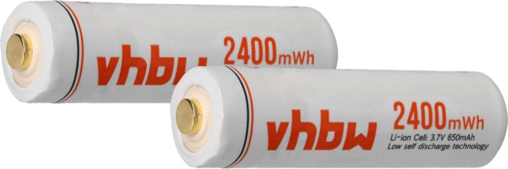 vhbw Akkus AA Mignon, 2 Stück für diverse Geräte - Akkuzellen, 650 mAh, 3,7 V, Li-Ion