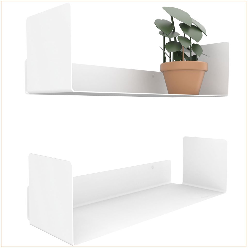 2er-Set – Moderne weiße Wandregale – 2 x 40 cm schwebende Bücherregale, weiße Bilderleiste