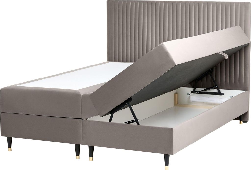 BELIANI Boxspringbett Taupe Samtstoff 160 x 200 cm mit Bettkasten Hochklappbar Hohes Kopfteil Matratzen Modern Glamour Schlafzimmer Möbel