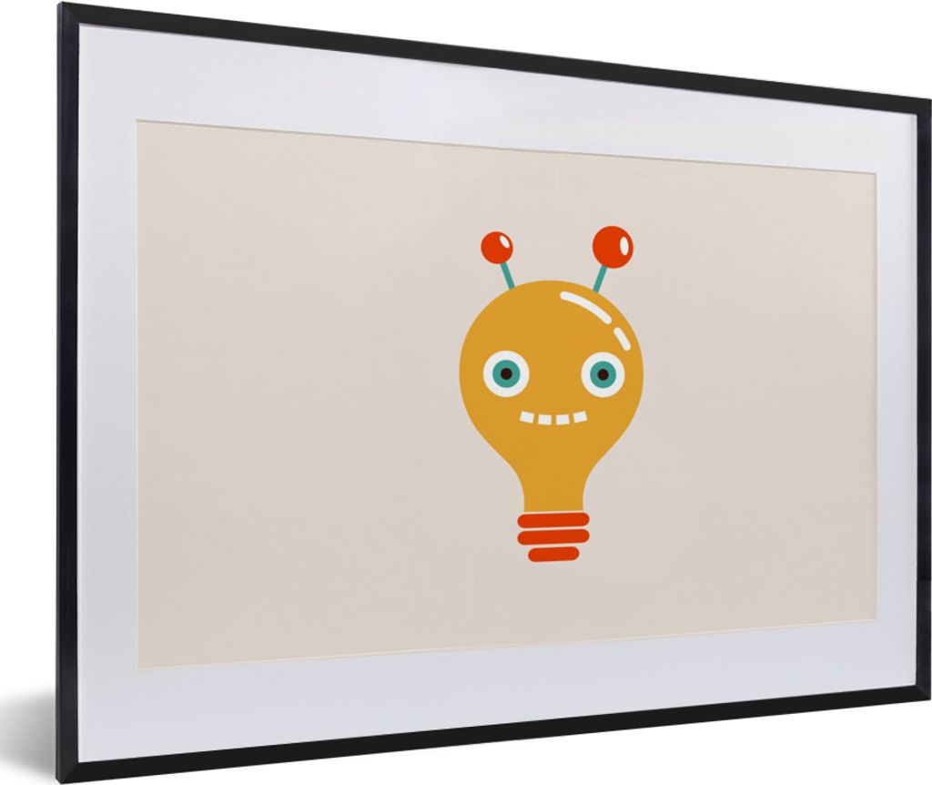 MuchoWow Gerahmtes Poster Roboter - Glühbirne - Gesicht - Antenne - Kinder 60x40 cm - Poster mit Schwarzem Bilderrahmen Wandposter Rahmen Foto B...
