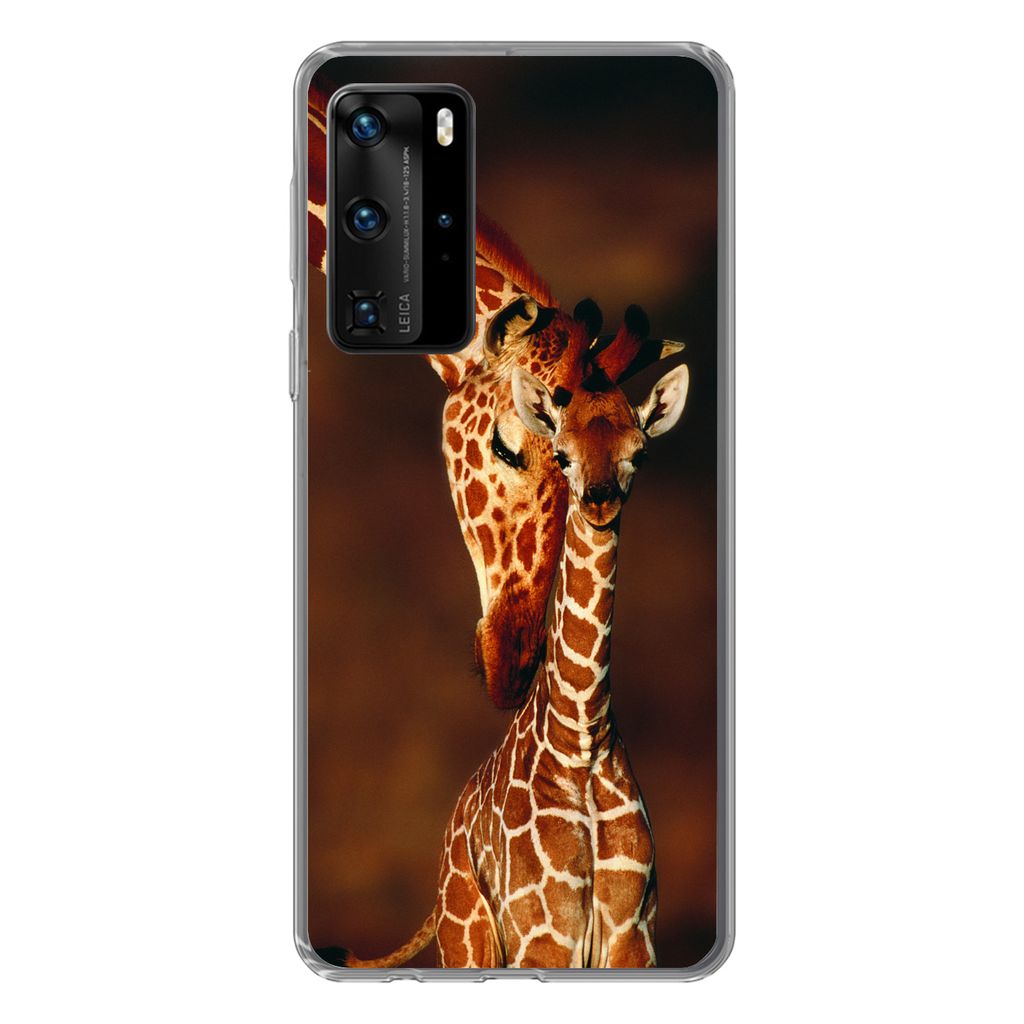 MuchoWow Handyhülle Schutzhülle Hülle für Huawei P40 Pro Giraffe - Kalb - Porträt Silikon Softcase Handy Hülle - Schutz