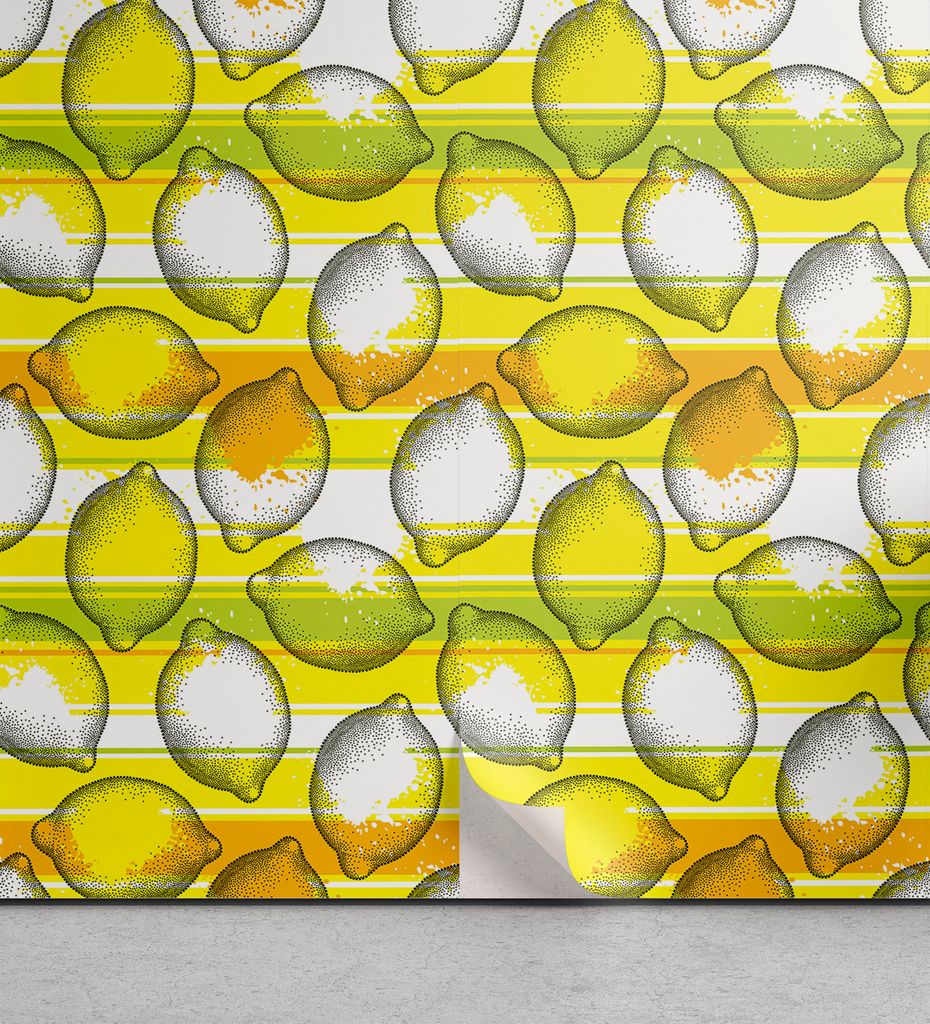 ABAKUHAUS Zitrone abziehbare & klebbare Tapete für Zuhause, Gepunktete Frische Zitrusfrüchte, selbstklebendes Wohnzimmer Küchenakzent, 33 cm x 2...