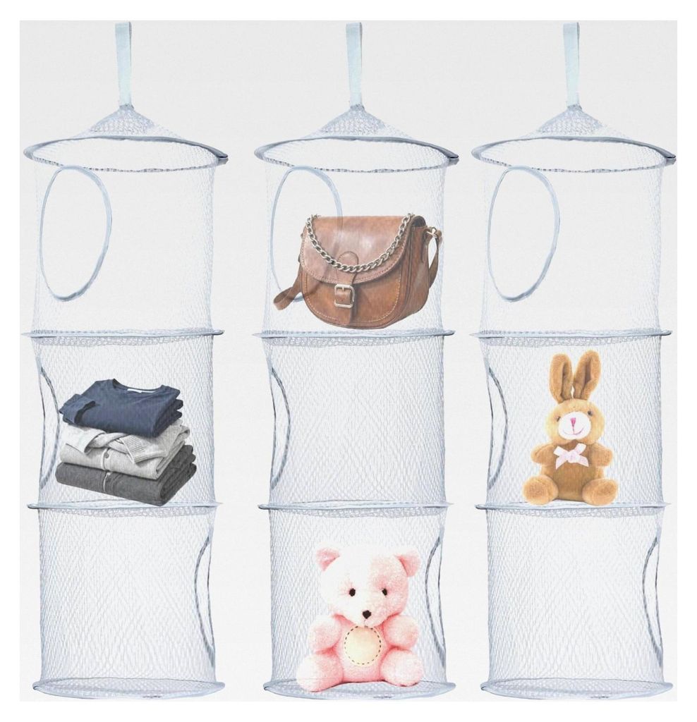 Faltbare Aufbewahrung für Kuscheltiere, Hängeregal aus Mesh mit 3 Fächern zur Organisation und Aufräumen