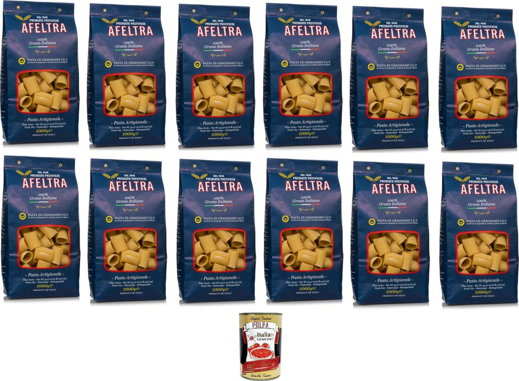 Afeltra Pasta di Gragnano I.G.P Paccheri I.G.P. Grießnudeln 12x 500gr + Italian Gourmet polpa 400g