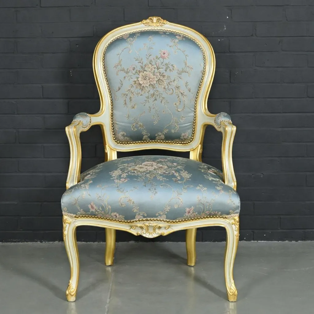 Chaise Médaillon pour Salon de Réception Baroque Turquoise et Cadre Or